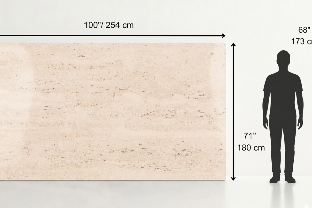 SLAB IVORY POLISHED TRAVERTINE 71" x 100" x 3/4" CROSS CUT
