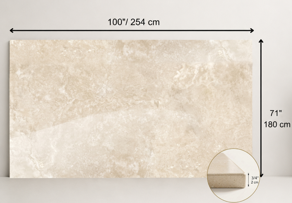 SLAB BEIGE POLISHED TRAVERTINE 71" x 100" x 3/4" CROSS CUT