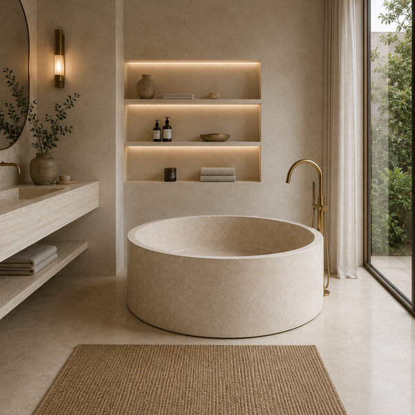 Travertine Ivory  Bathtub in Japanese Soaking Tub style 2 person extra Large