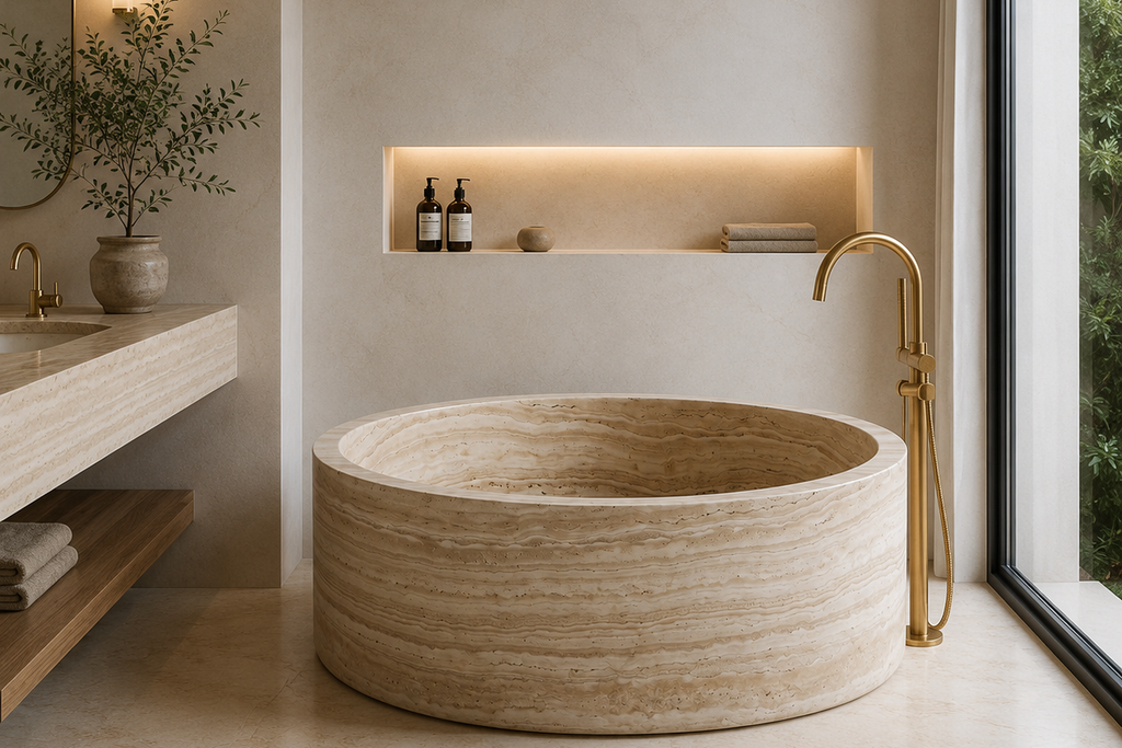 Travertine Beige  Bathtub in Japanese Soaking Tub style 2 person extra Large
