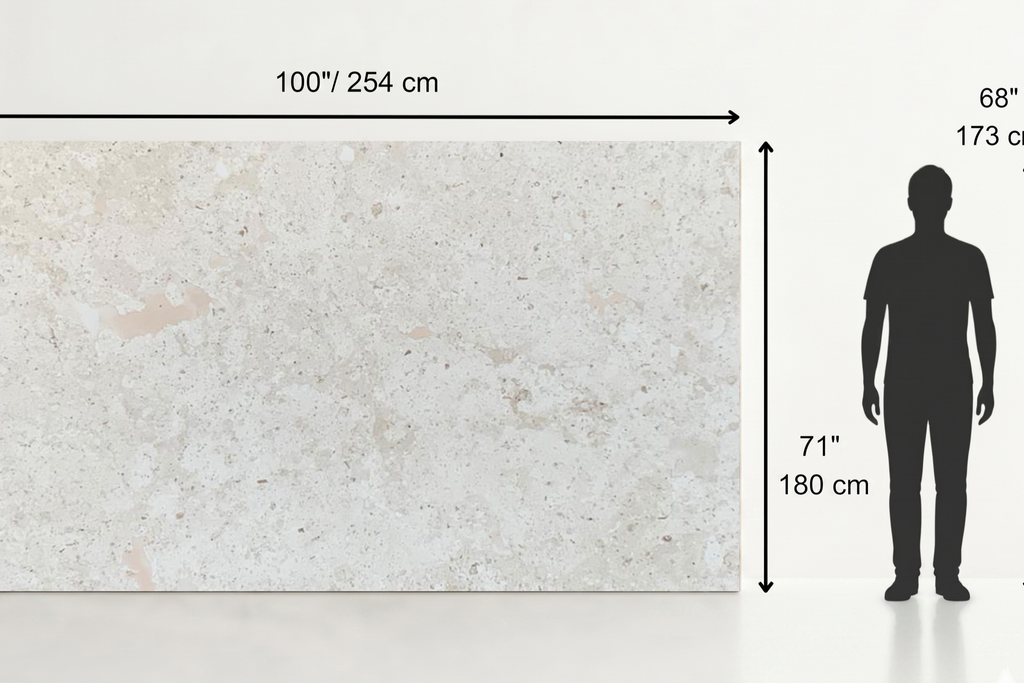 SLAB IVORY HAMMERED TRAVERTINE 71" x 100" x 3/4" CROSS CUT