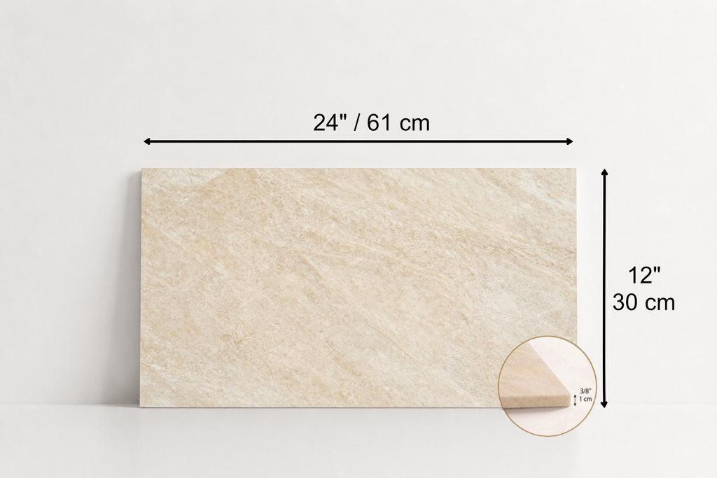 TILE IVORY HONED TRAVERTINE 12" x 24" x 3/8 CROSS CUT