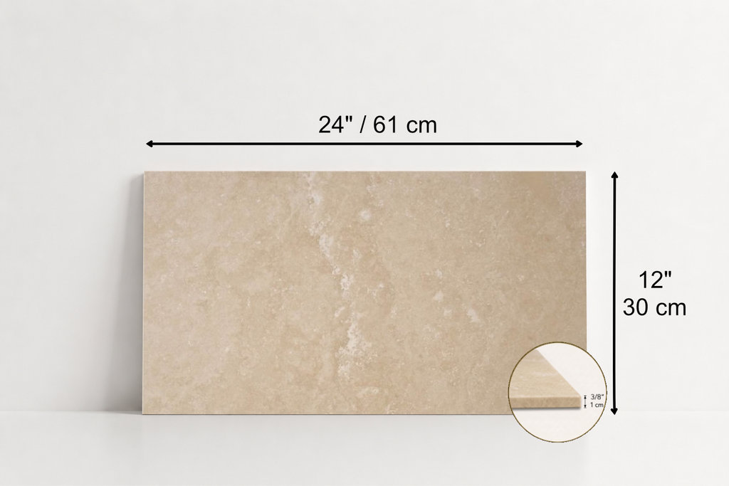 TILE IVORY LEATHER TRAVERTINE 12" x 24" x 3/8 CROSS CUT