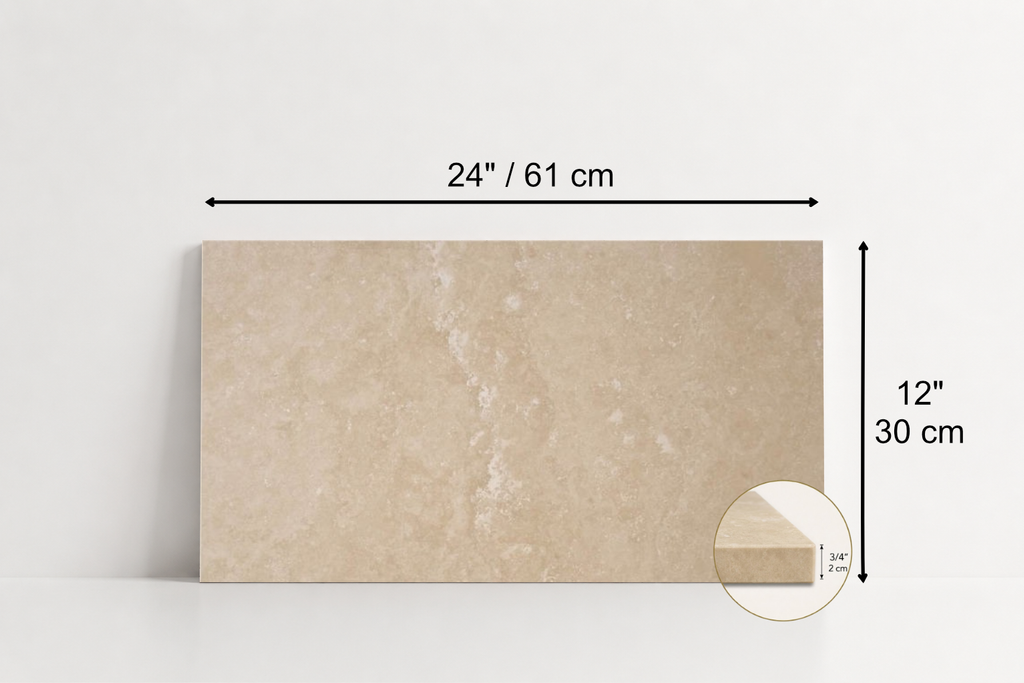 TILE IVORY LEATHER TRAVERTINE 12" x 24" x 3/4 CROSS CUT