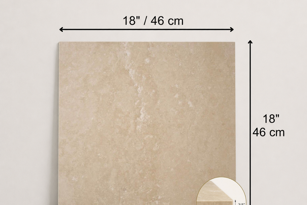 TILE IVORY LEATHER TRAVERTINE 18" x 18" x 3/4 CROSS CUT
