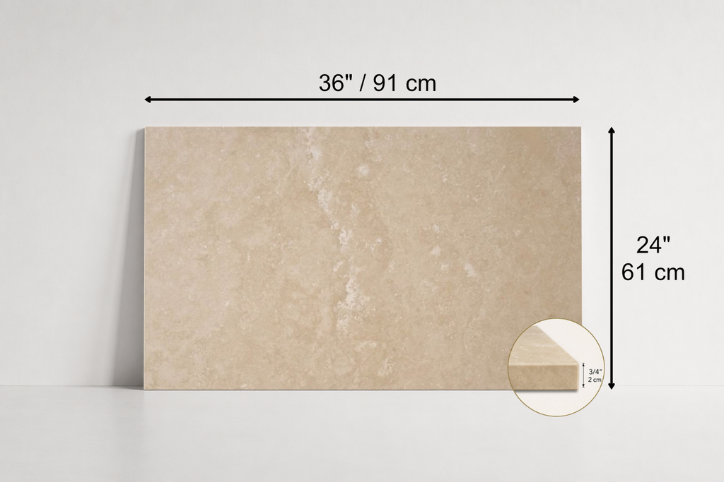 TILE IVORY LEATHER TRAVERTINE 24" x 36" x 3/4 CROSS CUT