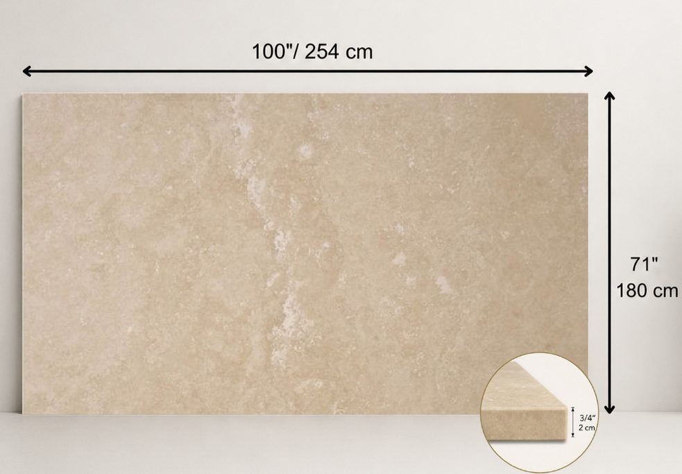 SLAB IVORY LEATHER TRAVERTINE 71" x 100" x 3/4" CROSS CUT