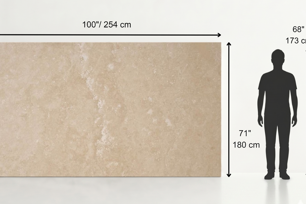 SLAB IVORY LEATHER TRAVERTINE 71" x 100" x 3/4" CROSS CUT