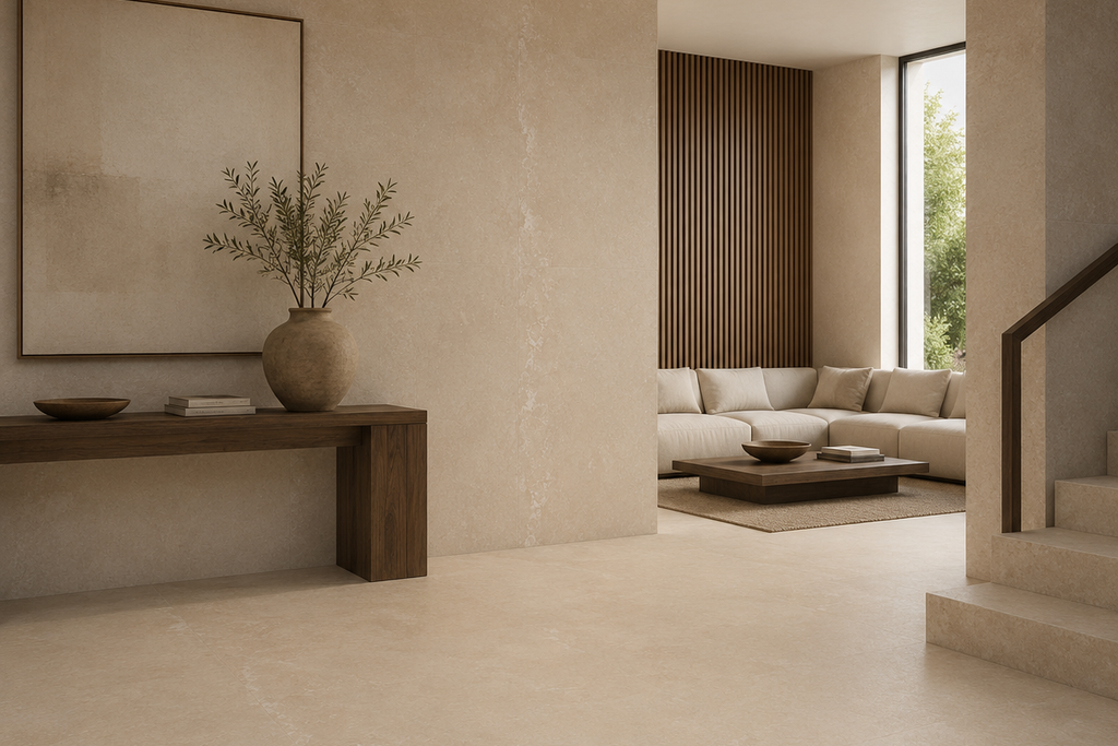 SLAB IVORY LEATHER TRAVERTINE 71" x 100" x 3/4" CROSS CUT