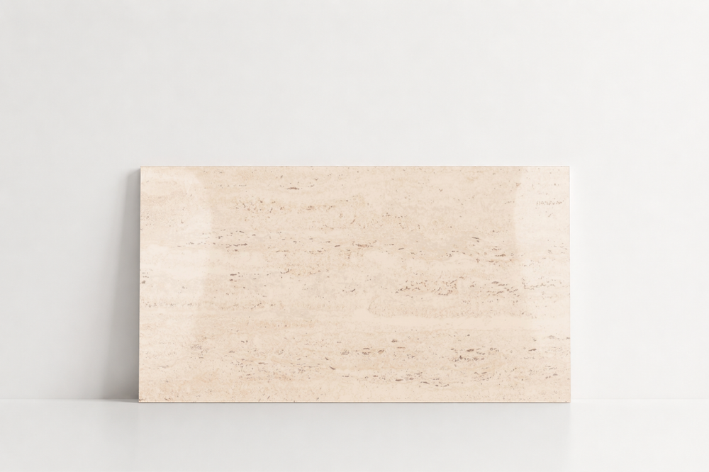 TILE IVORY POLISHED TRAVERTINE 12" x 24" x 3/4 CROSS CUT