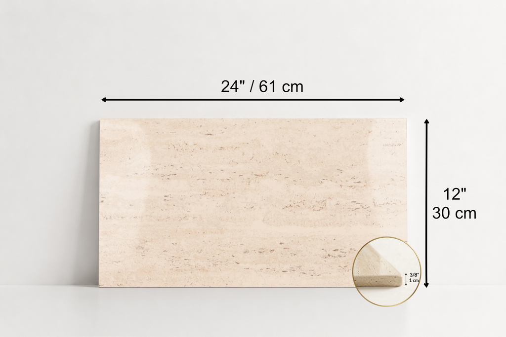 TILE IVORY POLISHED TRAVERTINE 12" x 24" x 3/8 CROSS CUT