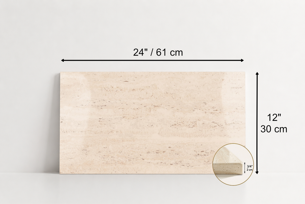 TILE IVORY POLISHED TRAVERTINE 12" x 24" x 3/4 CROSS CUT