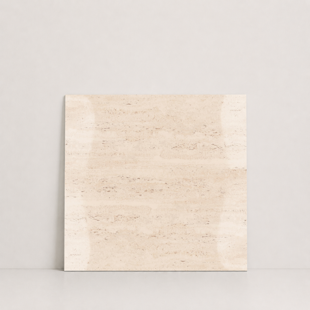 TILE IVORY POLISHED TRAVERTINE 18" x 18" x 3/8 CROSS CUT
