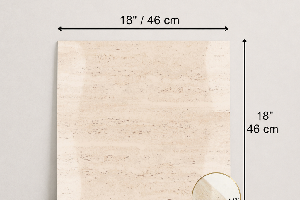 TILE IVORY POLISHED TRAVERTINE 18" x 18" x 3/8 CROSS CUT