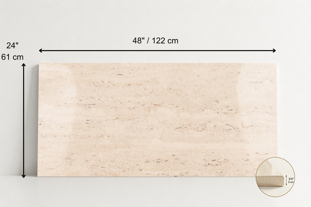 TILE IVORY POLISHED TRAVERTINE 24" x 48" x 3/4 CROSS CUT