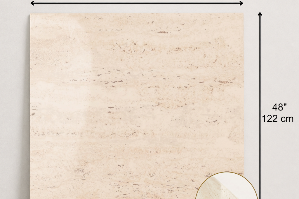 TILE IVORY POLISHED TRAVERTINE 48" x 48" 3/4" CROSS CUT