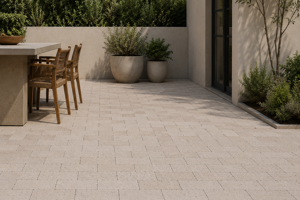 PAVERS IVORY SANDBLASTED TRAVERTINE 6" X 12" X 1 1/4" CROSS CUT