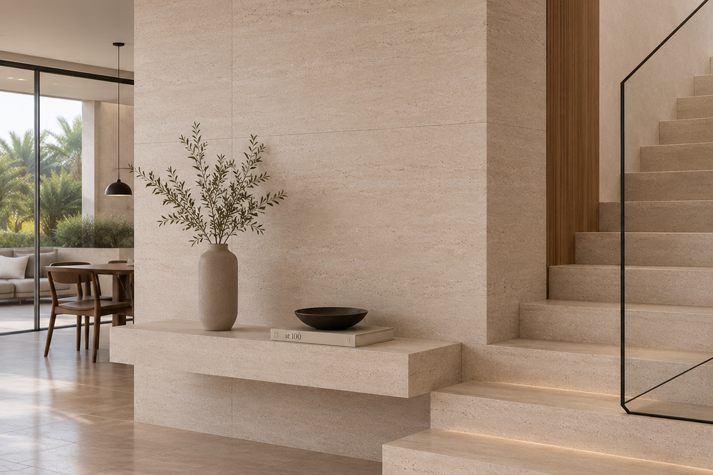 SLAB IVORY SANDBLASTED TRAVERTINE 71" x 100" x 3/4" CROSS CUT