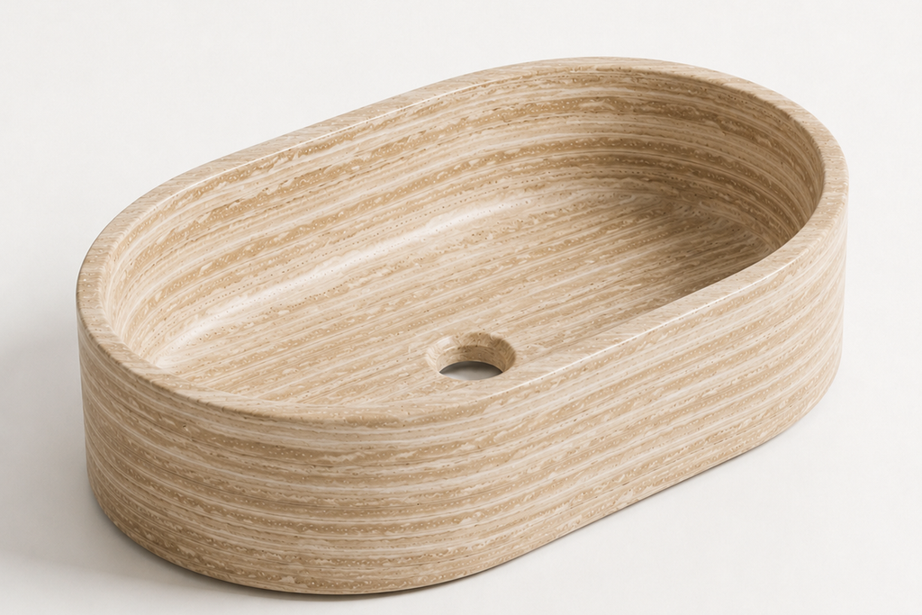 Oval Stone Basin Travertine Beige