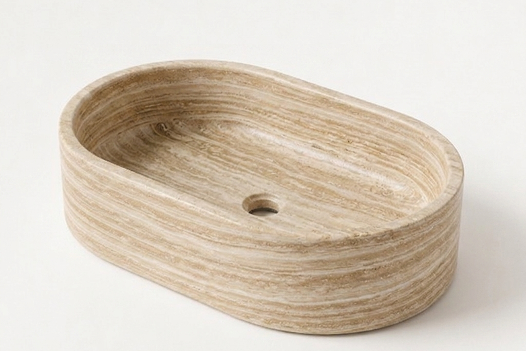 Oval Stone Basin Travertine Beige