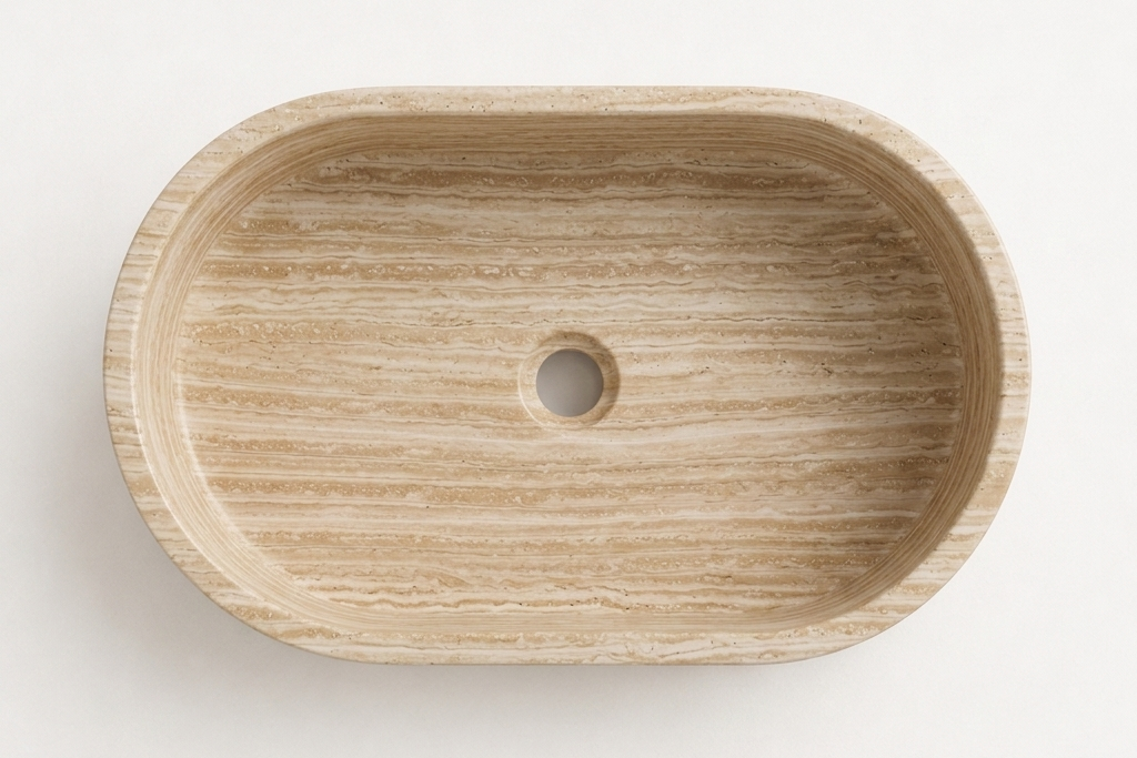 Oval Stone Basin Travertine Beige