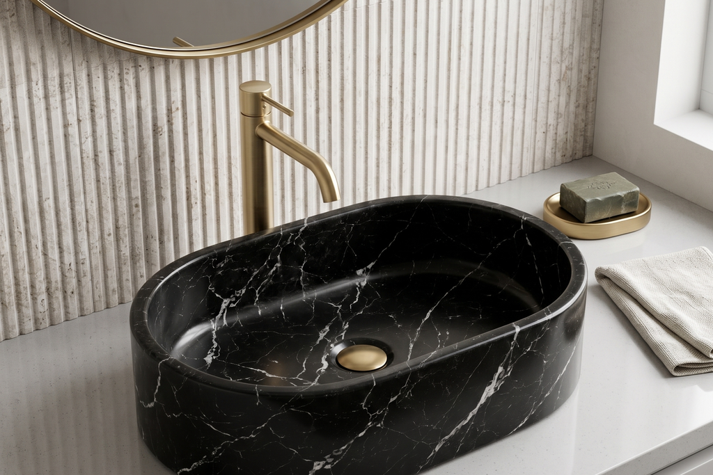 Oval Stone Basin Marble Black