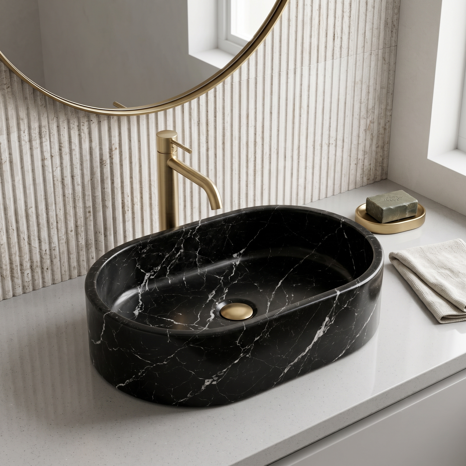 Oval Stone Basin Marble Black