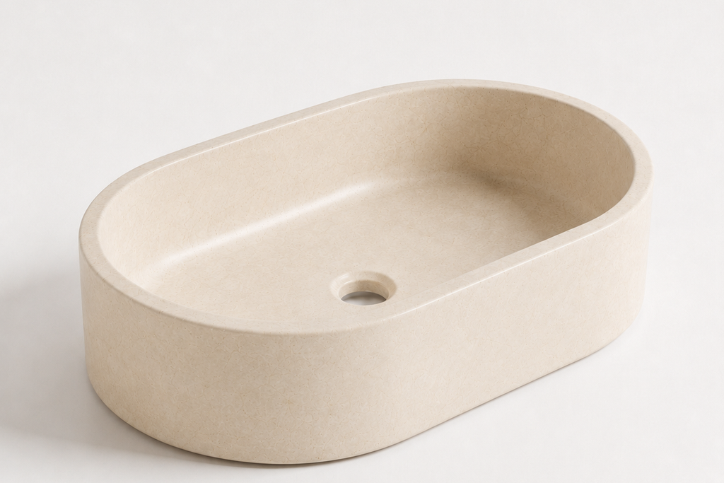 Oval Stone Basin Travertine Ivory