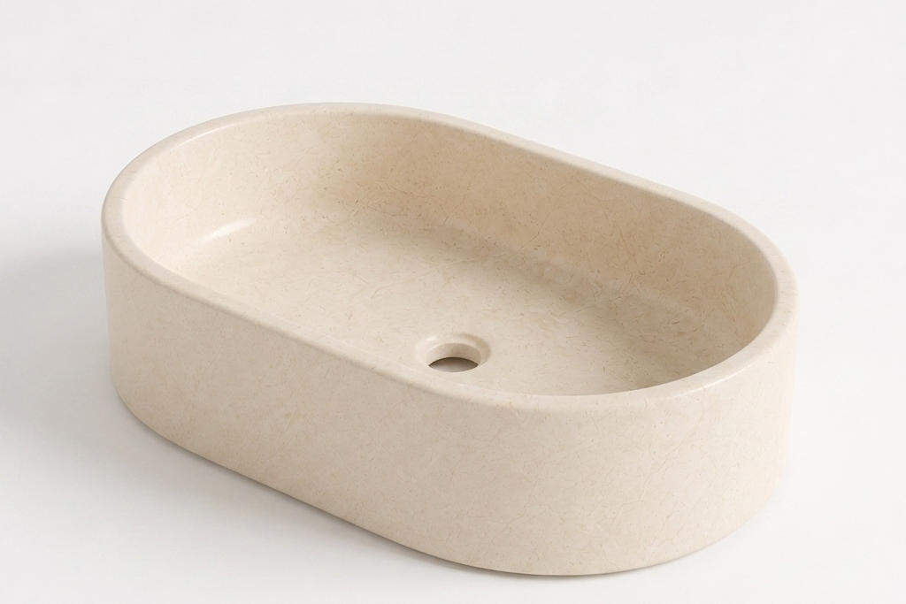 Oval Stone Basin Travertine Ivory