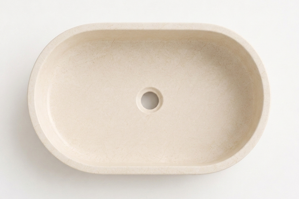 Oval Stone Basin Travertine Ivory