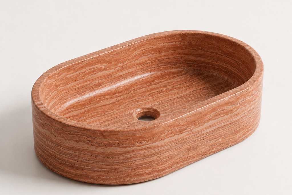 Oval Stone Basin Travertine Red