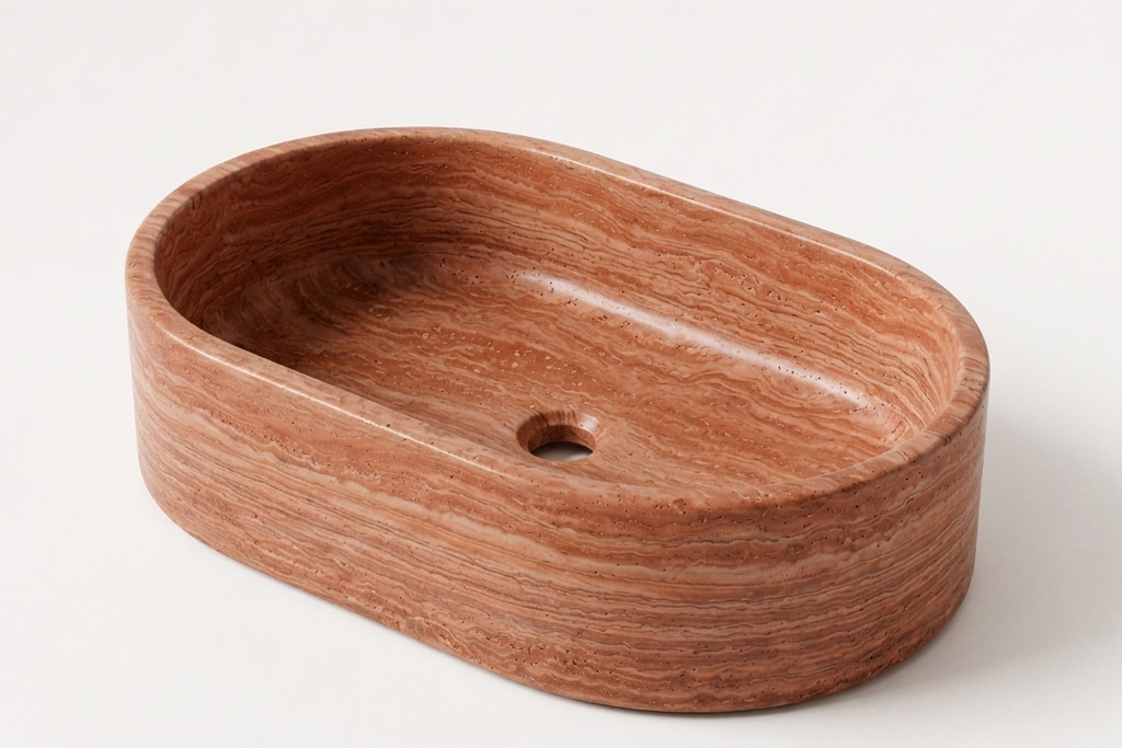 Oval Stone Basin Travertine Red