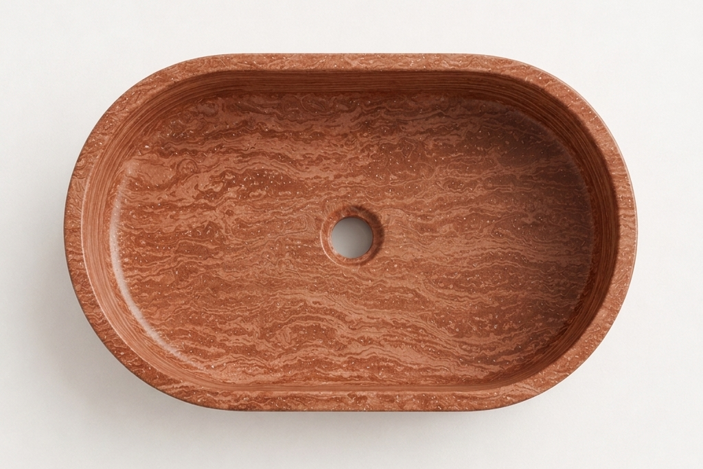 Oval Stone Basin Travertine Red