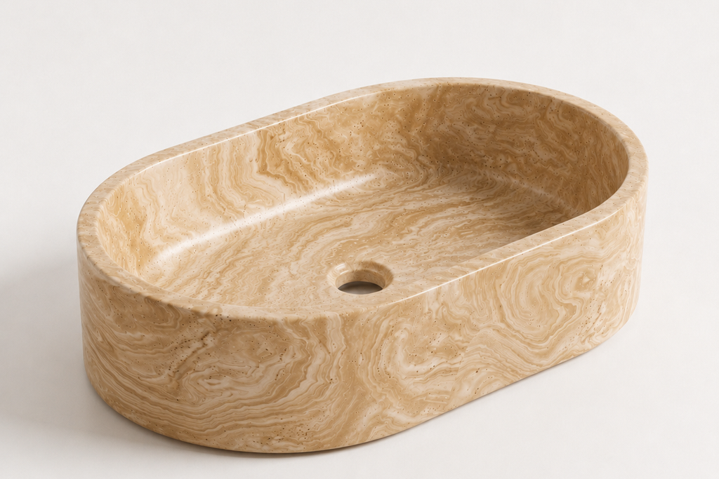 Oval Stone Basin Travertine Serpentine
