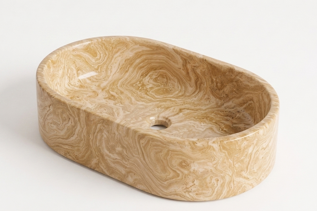 Oval Stone Basin Travertine Serpentine