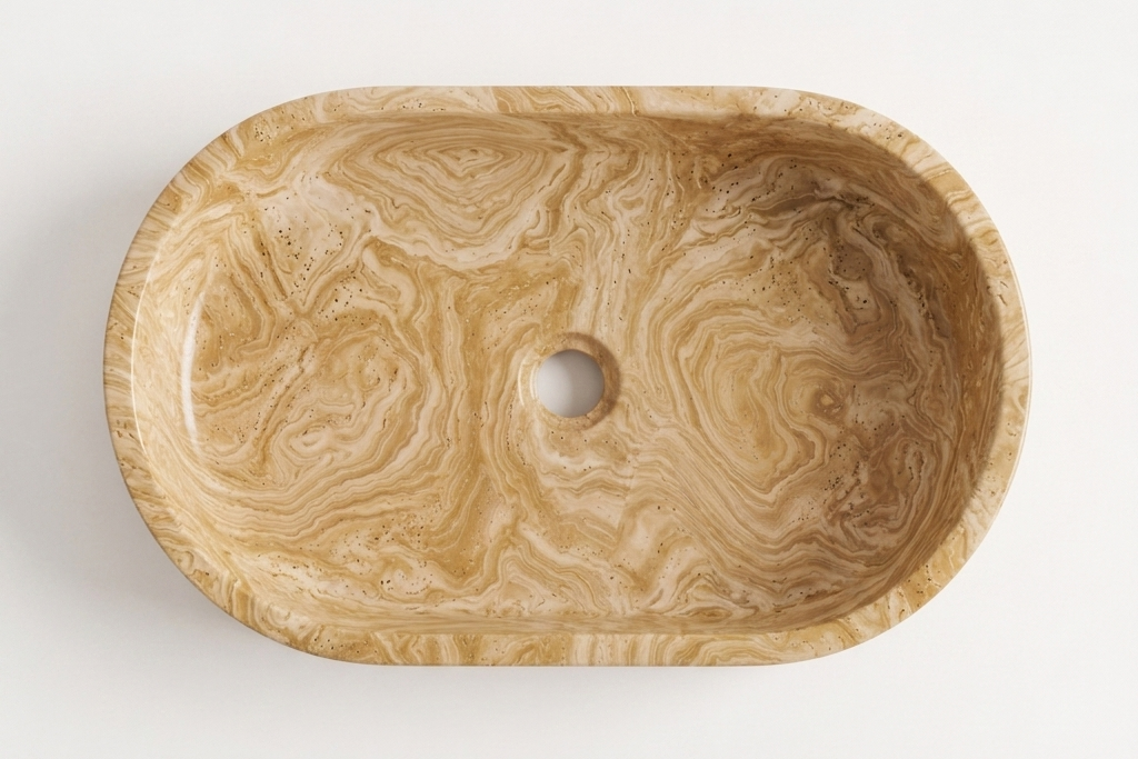 Oval Stone Basin Travertine Serpentine