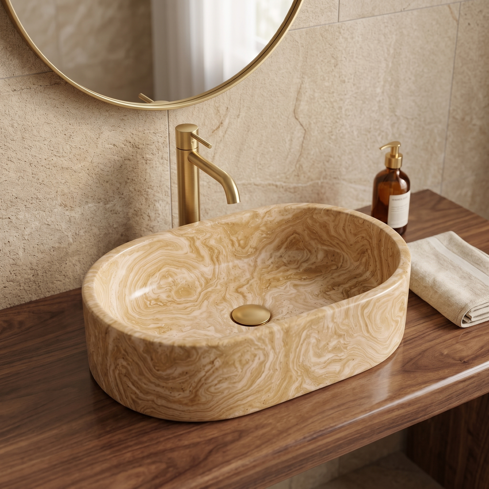 Oval Stone Basin Marble Travertine Serpentine