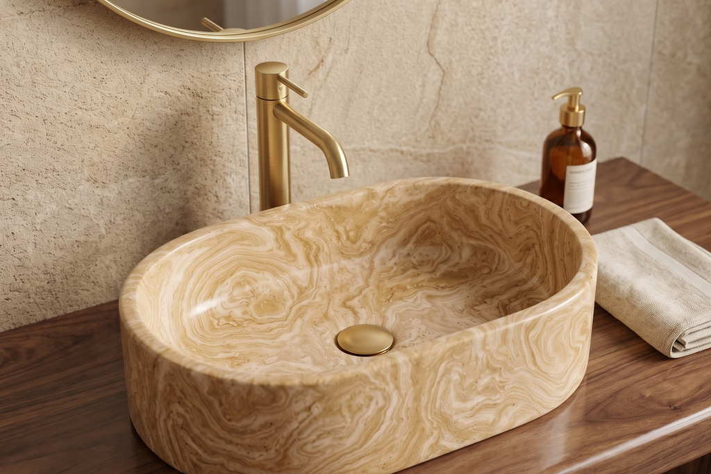 Oval Stone Basin Travertine Serpentine