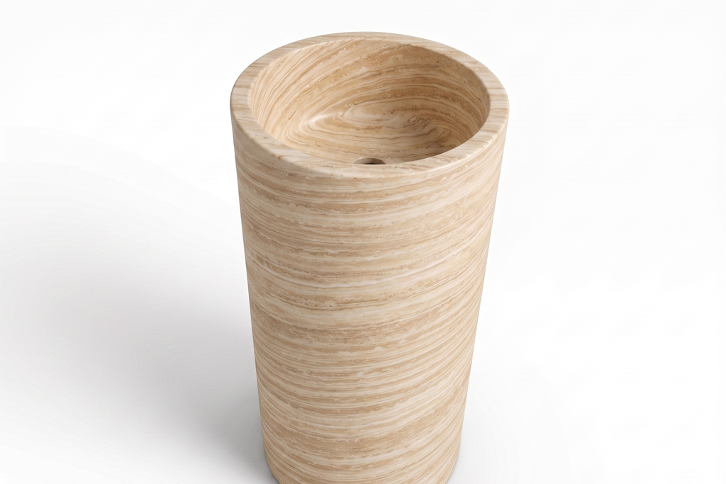 Travertine  Beige Pedestal Sink Elegant Round