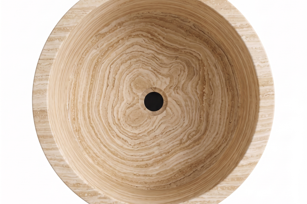 Travertine  Beige Pedestal Sink Elegant Round