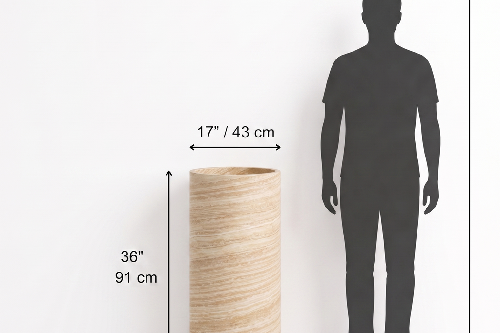 Travertine  Beige Pedestal Sink Elegant Round
