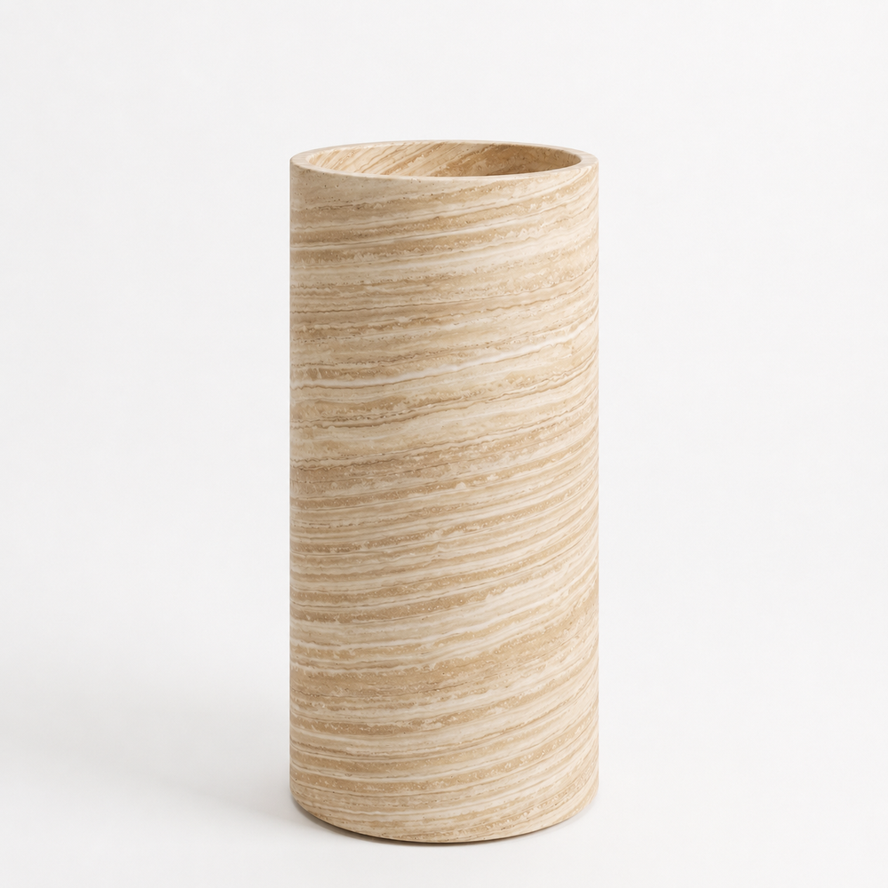 Travertine  Beige Pedestal Sink Elegant Round