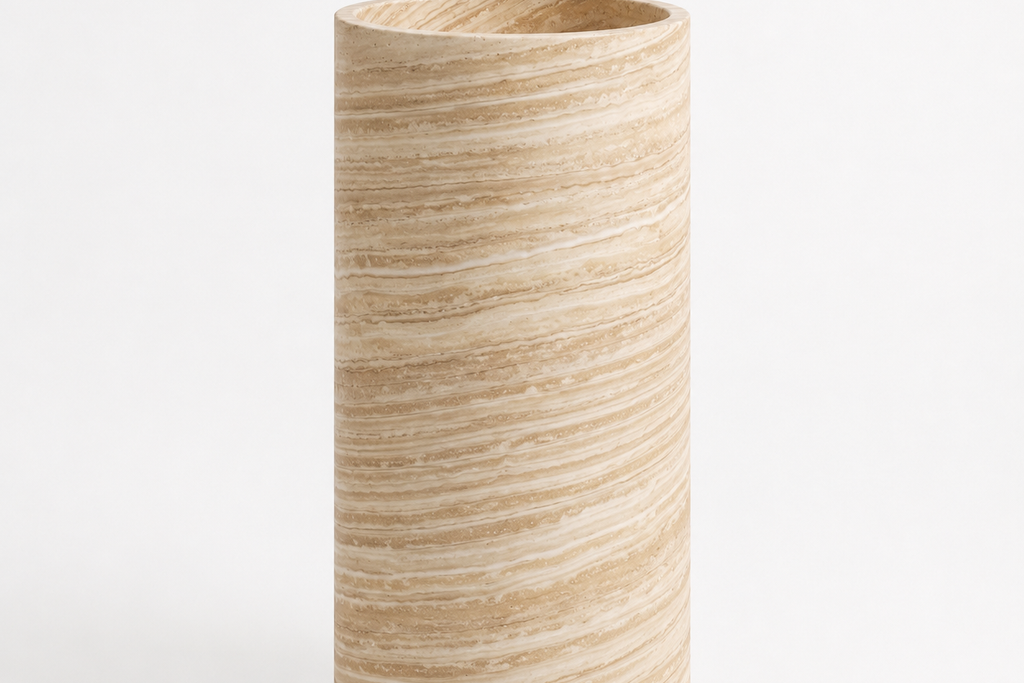 Travertine  Beige Pedestal Sink Elegant Round