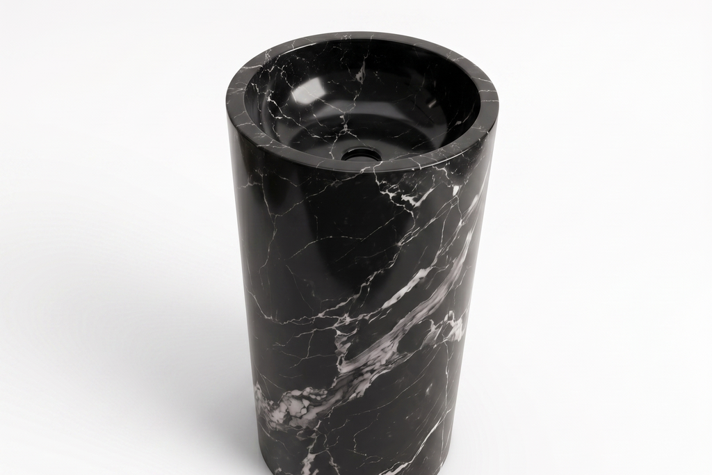 Marble black Pedestal Sink Elegant Round