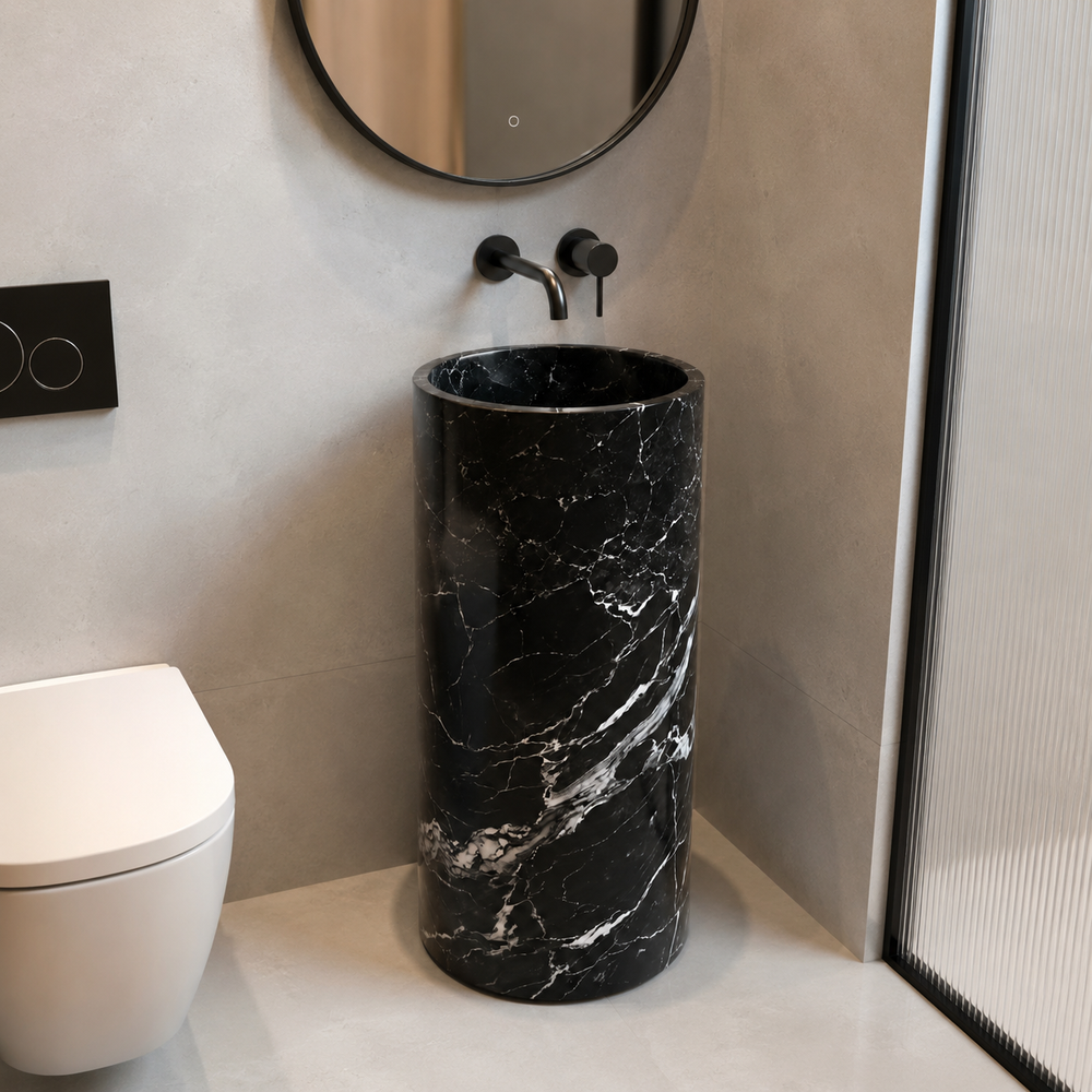 Marble black Pedestal Sink Elegant Round