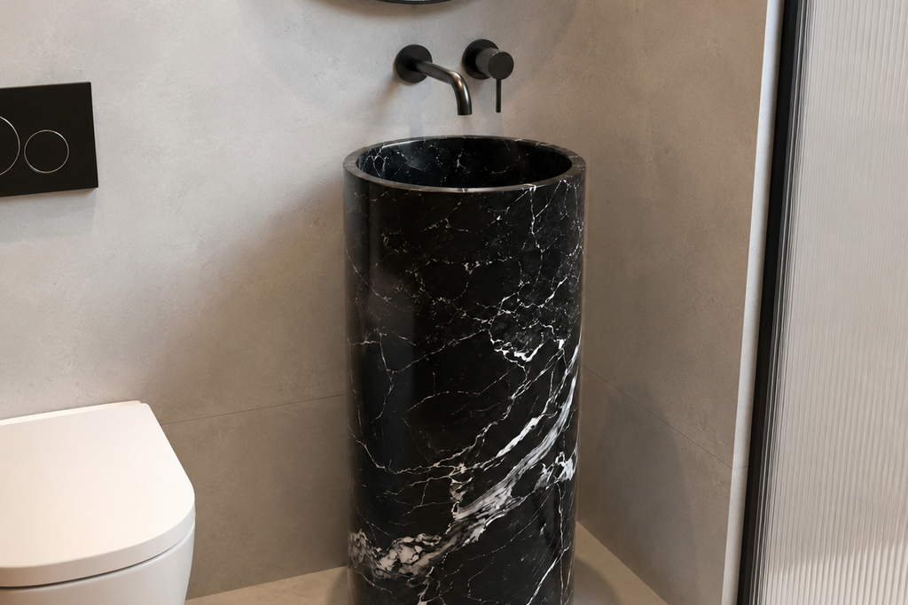 Marble black Pedestal Sink Elegant Round