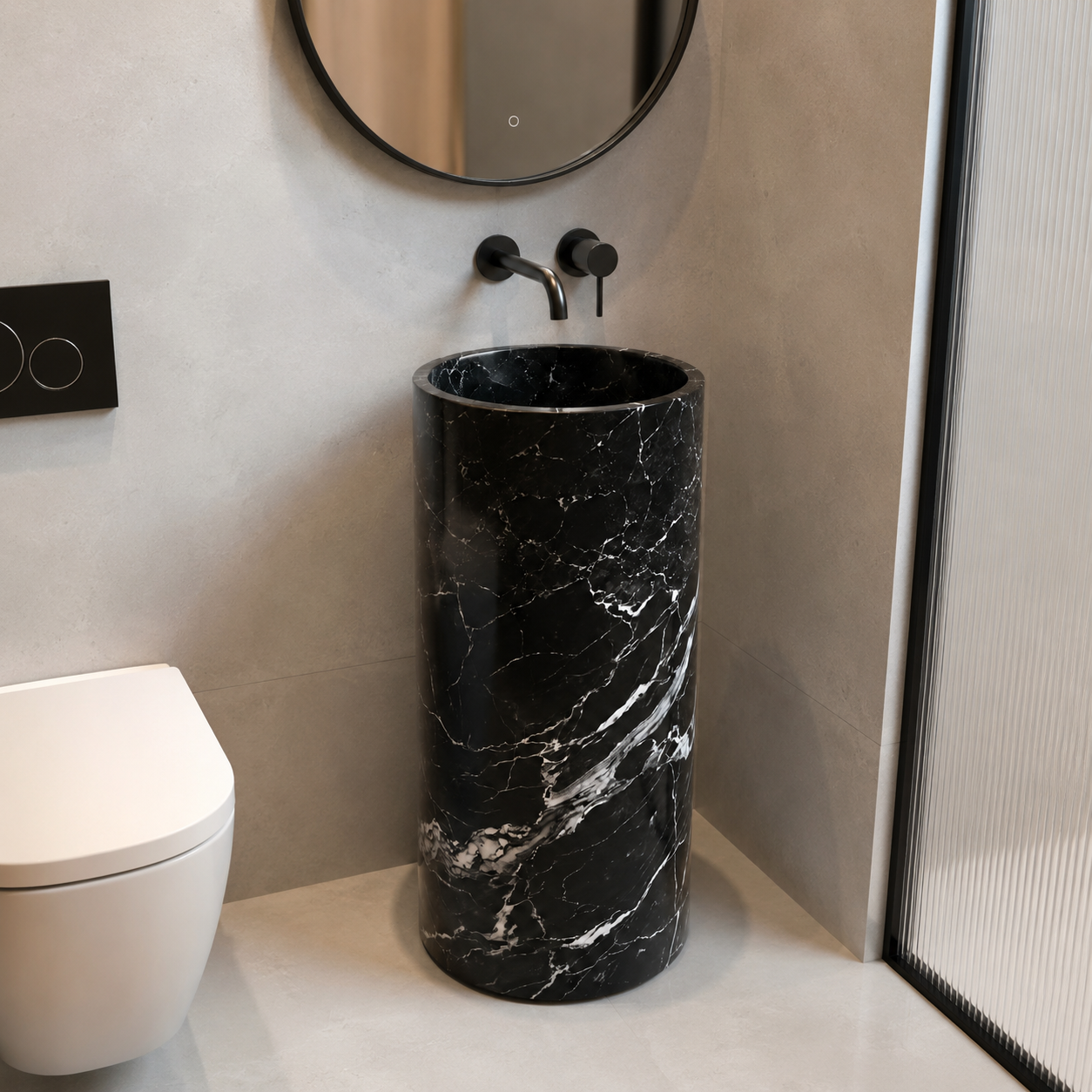 Marble black Pedestal Sink Elegant Round