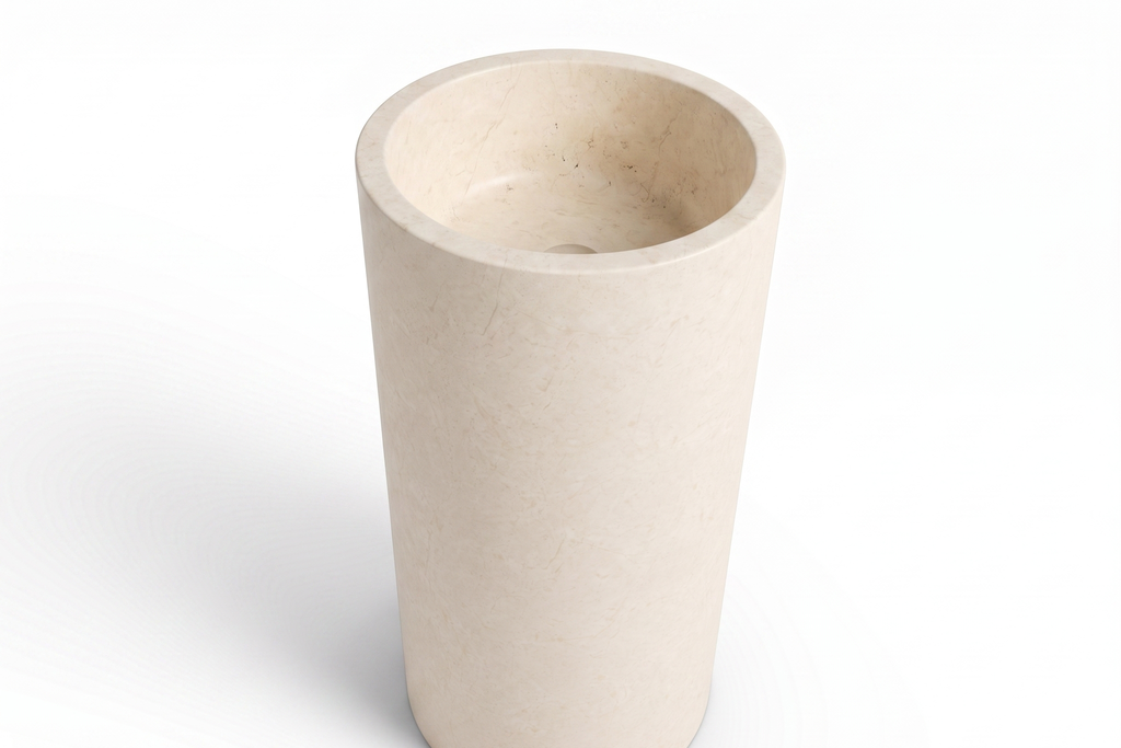 Travertine Ivory Pedestal Sink Elegant Round