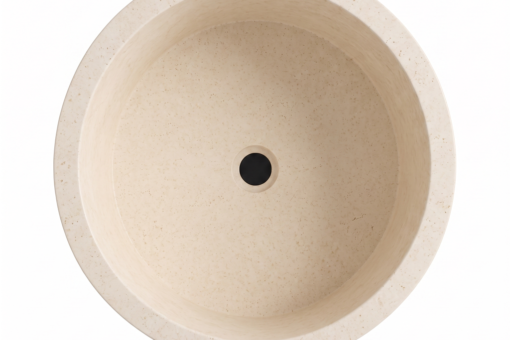 Travertine Ivory Pedestal Sink Elegant Round