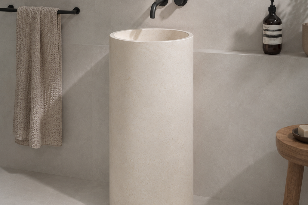 Travertine Ivory Pedestal Sink Elegant Round